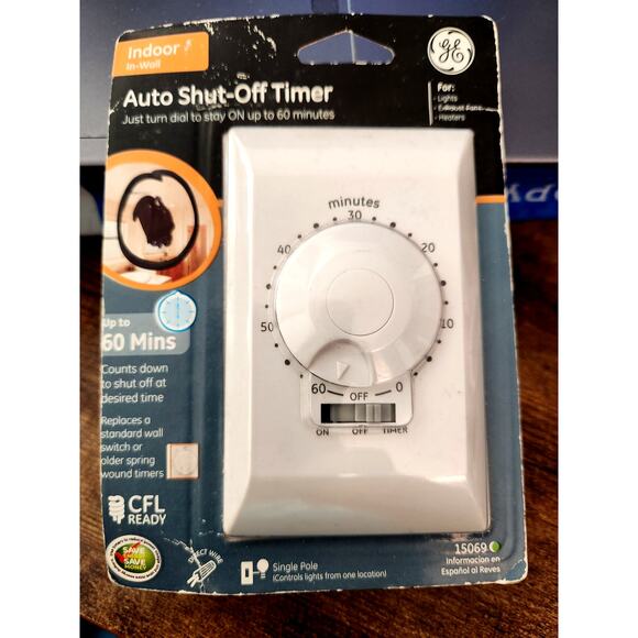 GE Indoor In-Wall Auto Shut-Off Fan Light Timer CFL ready 15068 New - Picture 1 of 3